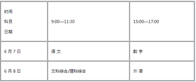 2019年河南高考时间:6月7日-8日