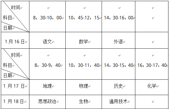 2021年1月福建普通高中会考时间:1月16日至18日
