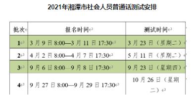 2021年湖南湘潭市普通话水平考试时间