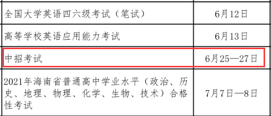 2021年海南文昌市中考时间:6月25日至27日