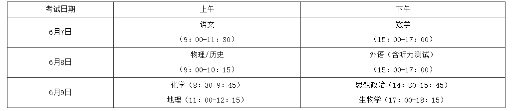 2023年福建高考时间:6月7日至9日