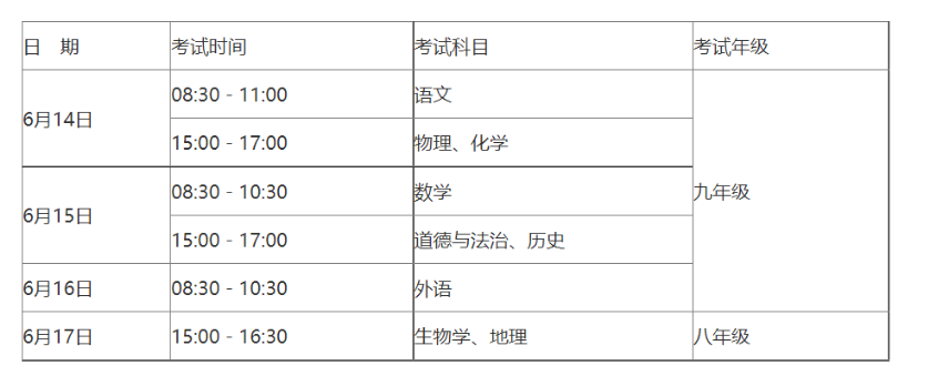 安徽合肥中考时间2023年时间表