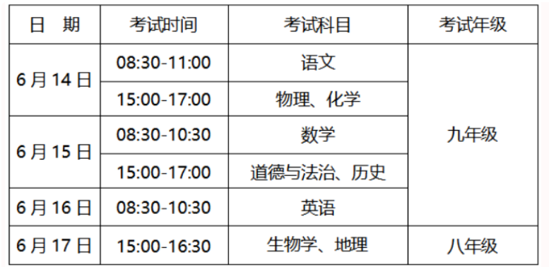 安徽蚌埠中考时间2023年具体时间表