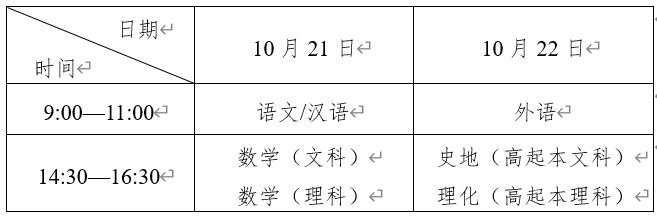 2023年四川乐山成人高考考试时间及科目安排表