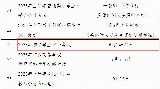 广西梧州中考时间2025年具体时间:6月24日-27日